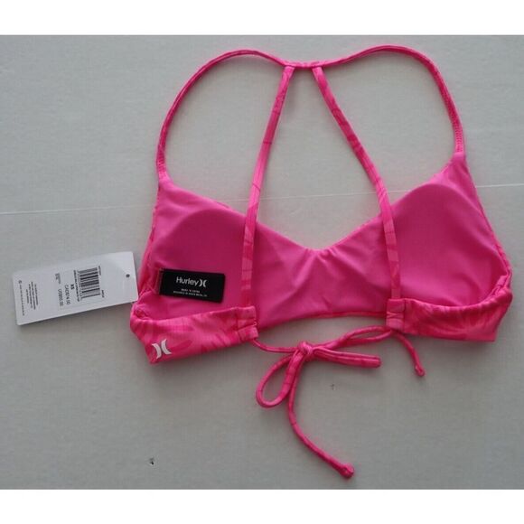 Hurley HT1231 Women's Sz XS Pink Punch Jungle Walk Open Back Bikini Top - Picture 2 of 6